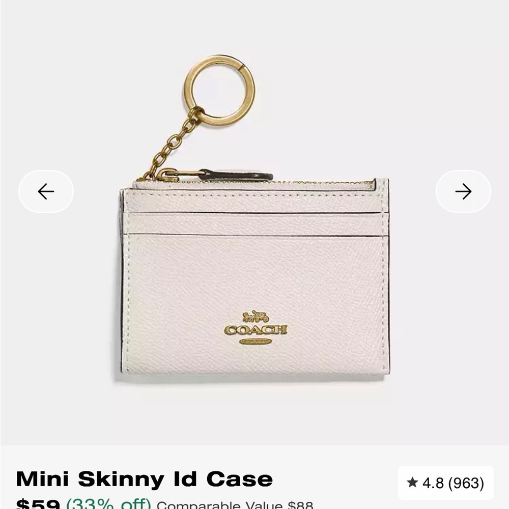 Coach Cream Mini ID Case with Gold Keyring